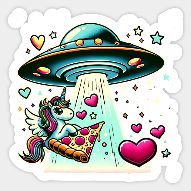 Funny Pizza Unicorn Ufo Sticker by logiamerch